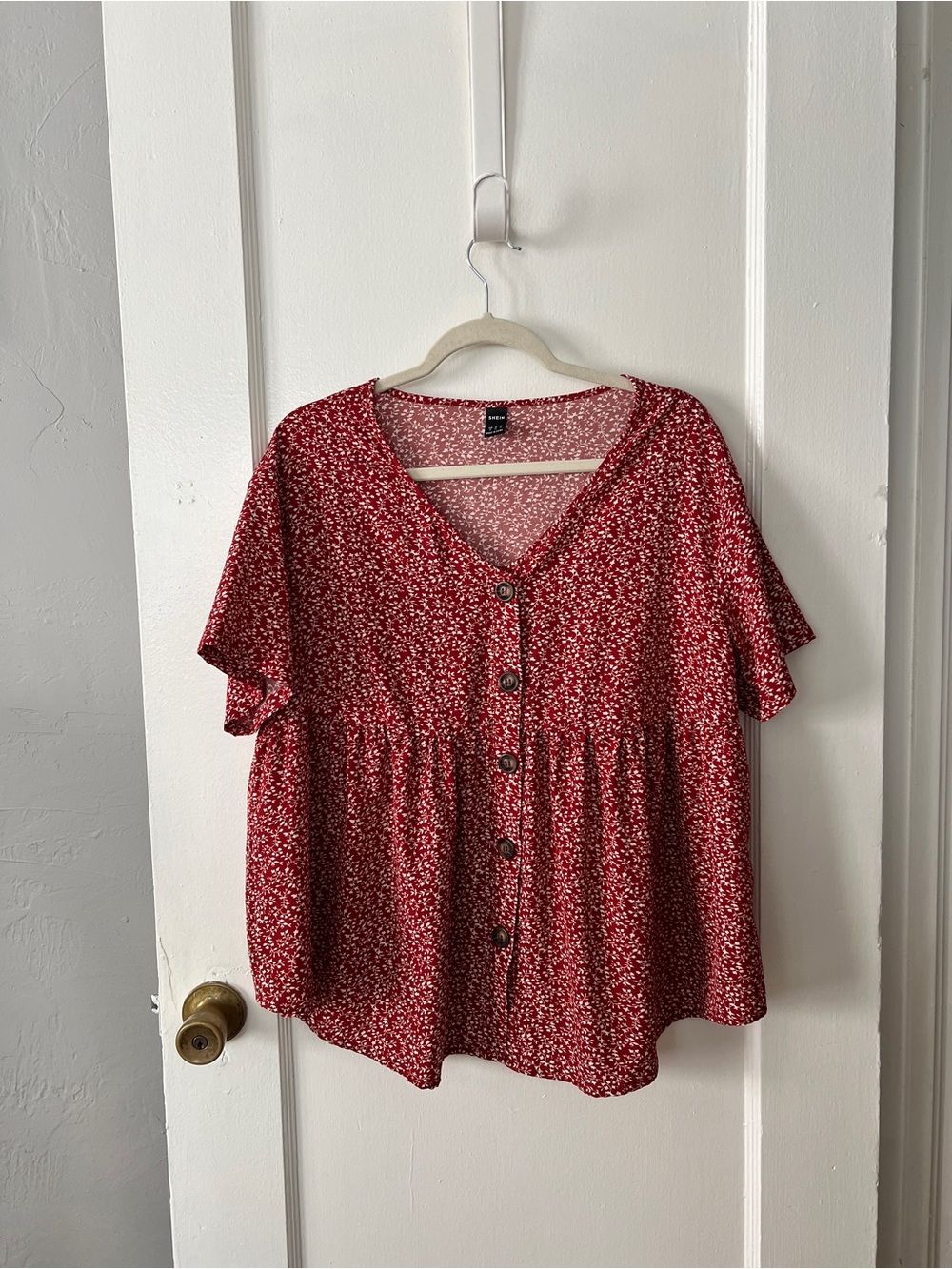 Red Floral Button-Front Peplum Blouse